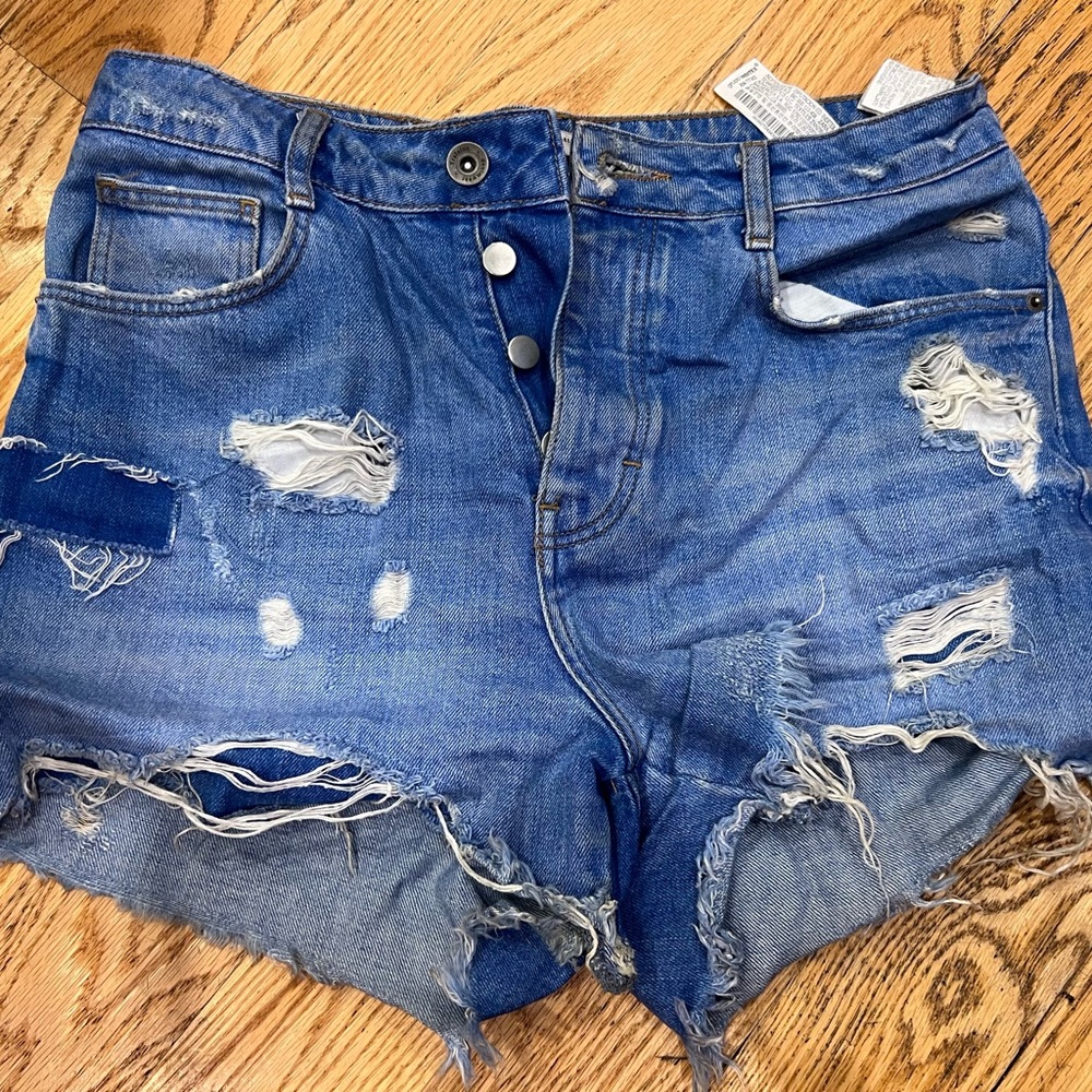 Distressed Blue Denim Shorts